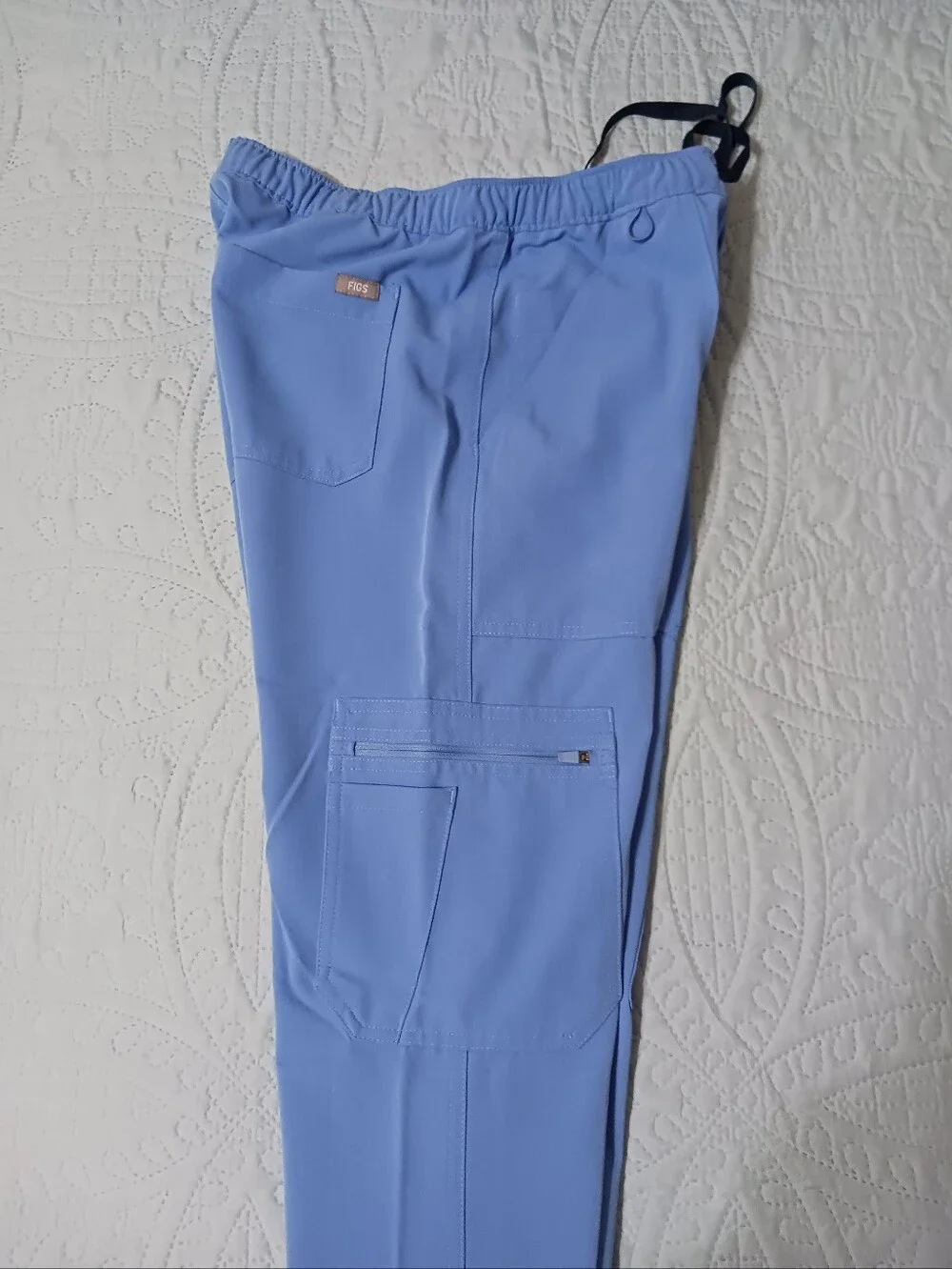Figs XS Technical Collection Scrubs Pants Straight Leg Ceil Blue Cargo Pockets